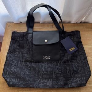 Cavalli Class Extra Large Travel Tote Bag in Logo Black New
